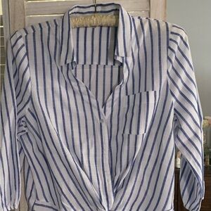 Haute Monde Navy and White Striped Blouse